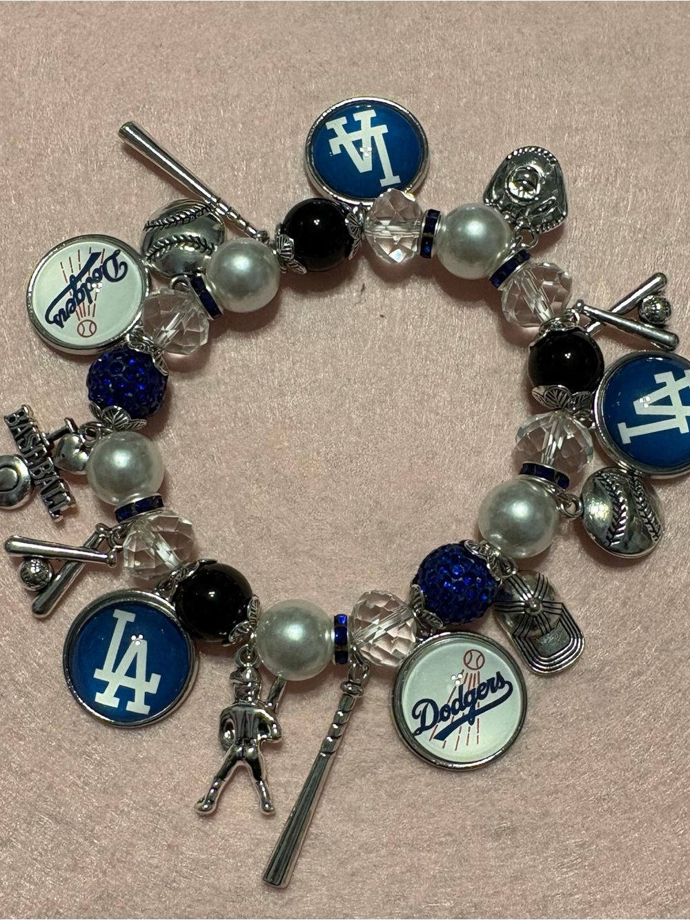 MLB Los Angeles Dodgers Charm Bracelet in Blue Silver White